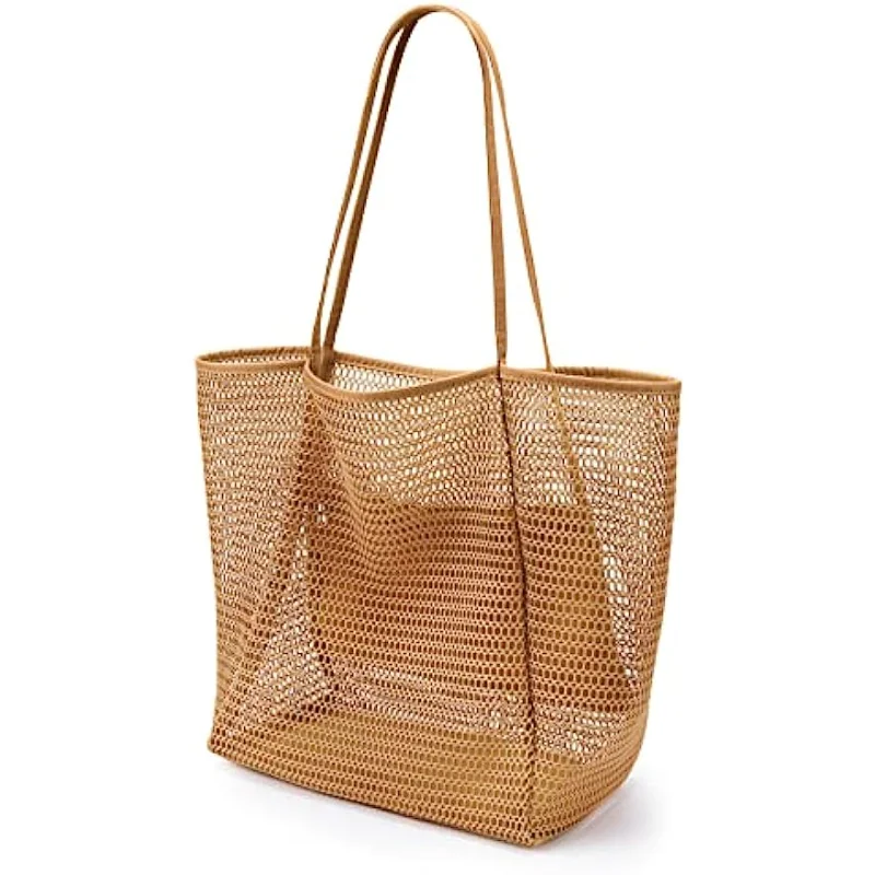 Beach Mesh Large Capacity Foldable Handbag Casual Handbag Women\'s Foldable 23L Shoulder Bag Suitable For Beach Picnics Vacations