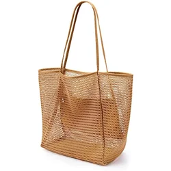 Beach Mesh Large Capacity Foldable Handbag Casual Handbag Women's Foldable 23L Shoulder Bag Suitable For Beach Picnics Vacations