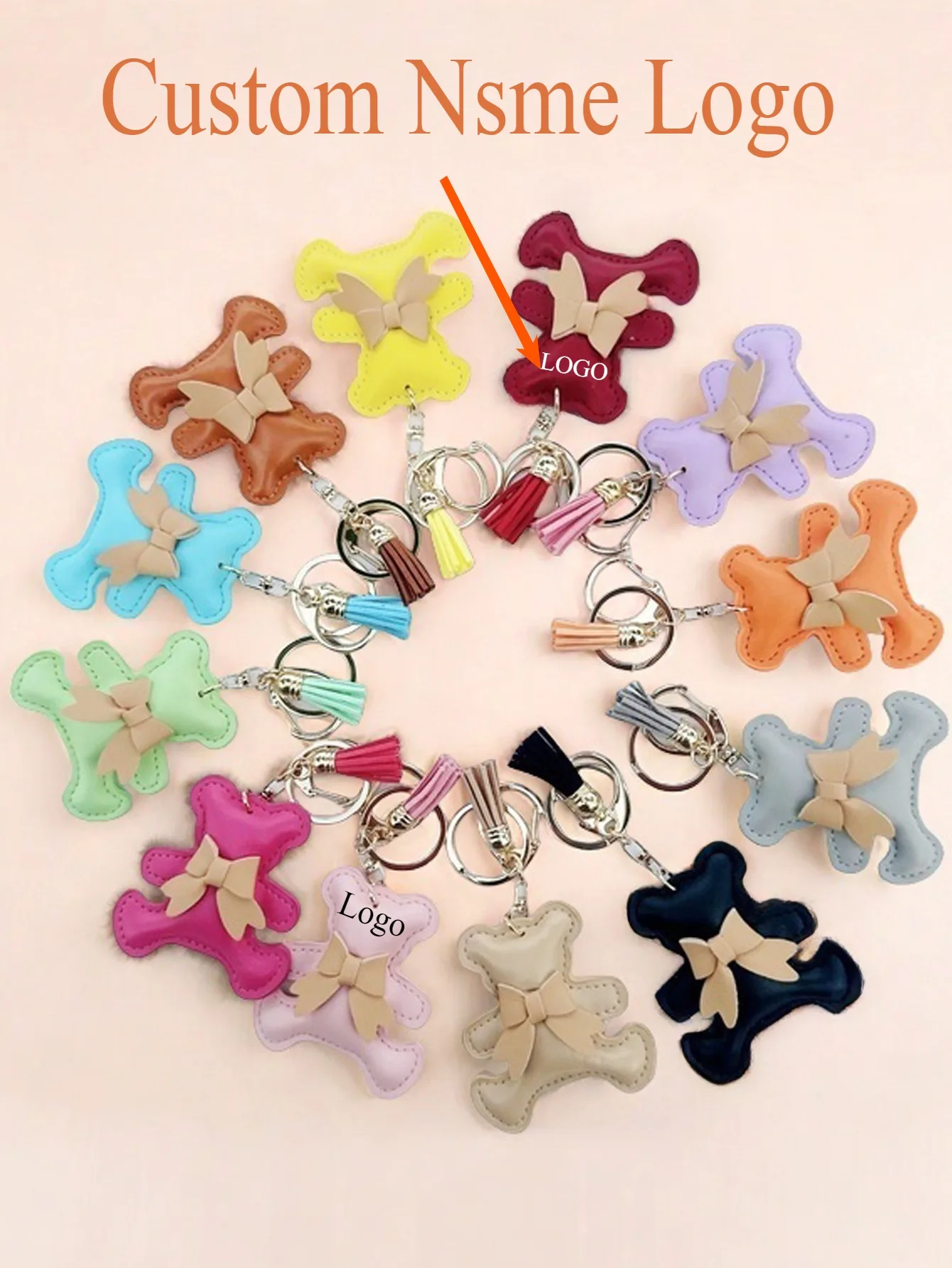

Custom Name Logo Cute Keychain Bear Bow Leather Bag Pendant Exquisite and Niche Decorative Accessories Car Keyring Gift