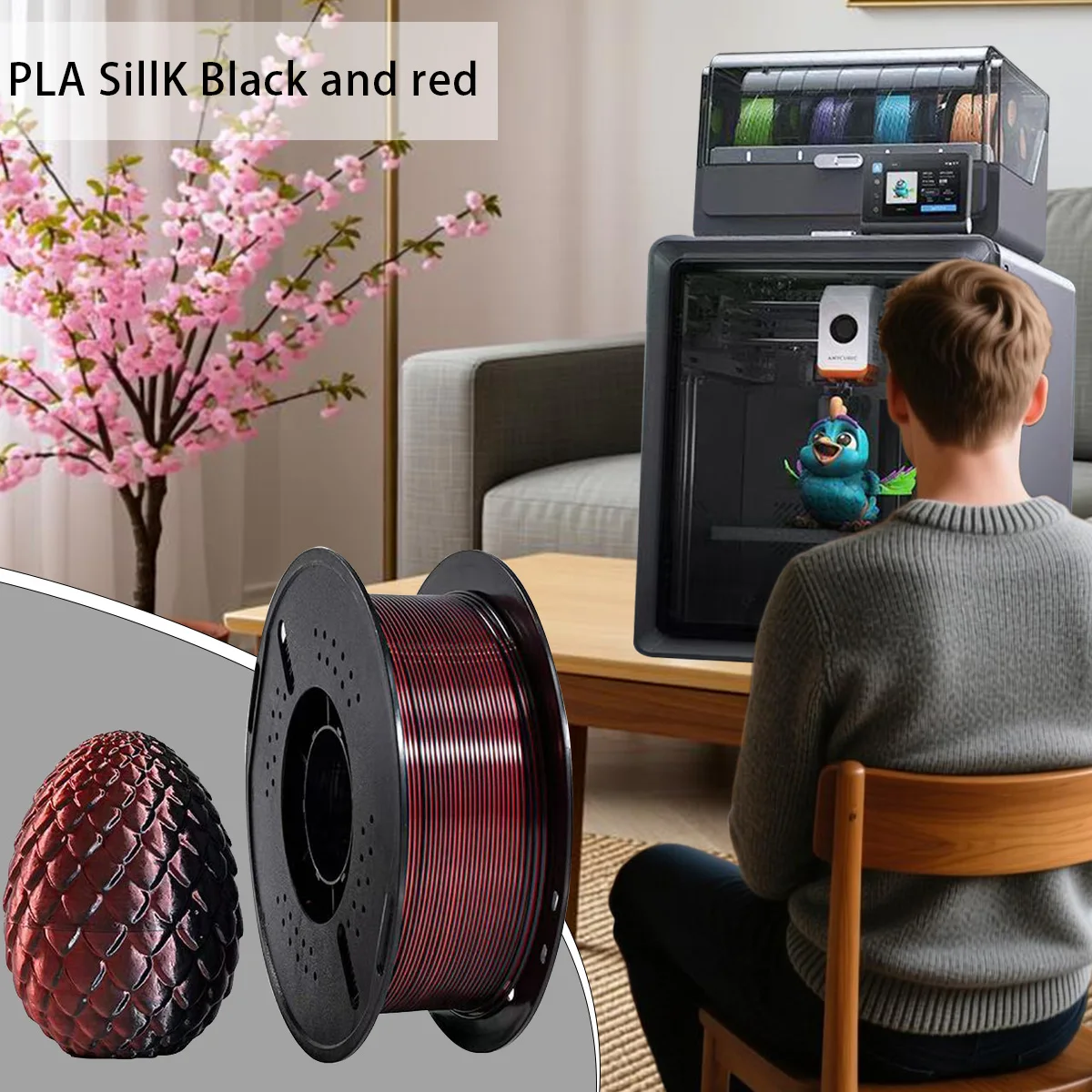 

PLA SillK Black and red 3D printing consumables, ABS material, cost-effective, roller design, continuous printing