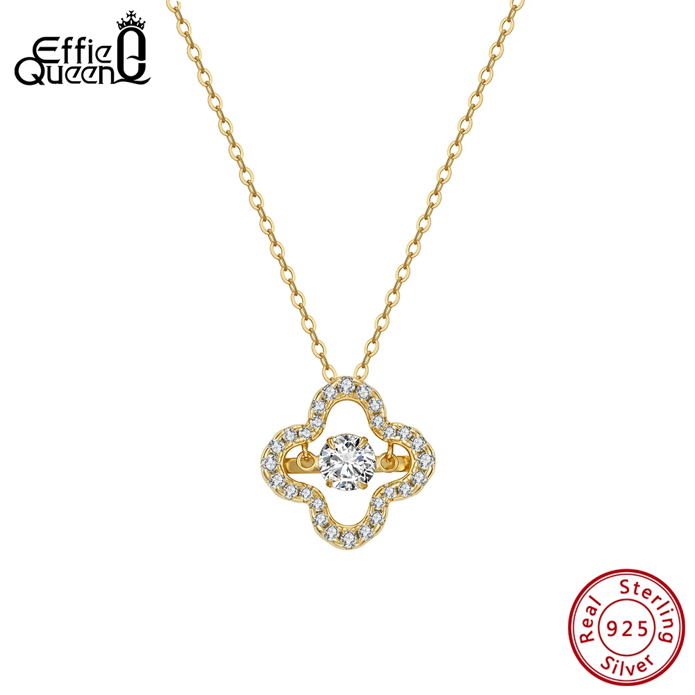 

EFFIE QUEEN 925 Silver Clover D Color Moissanite Necklace Four-Leaf Flower Lab Diamond Pendant Chain Collar Jewelry Gift SMON20
