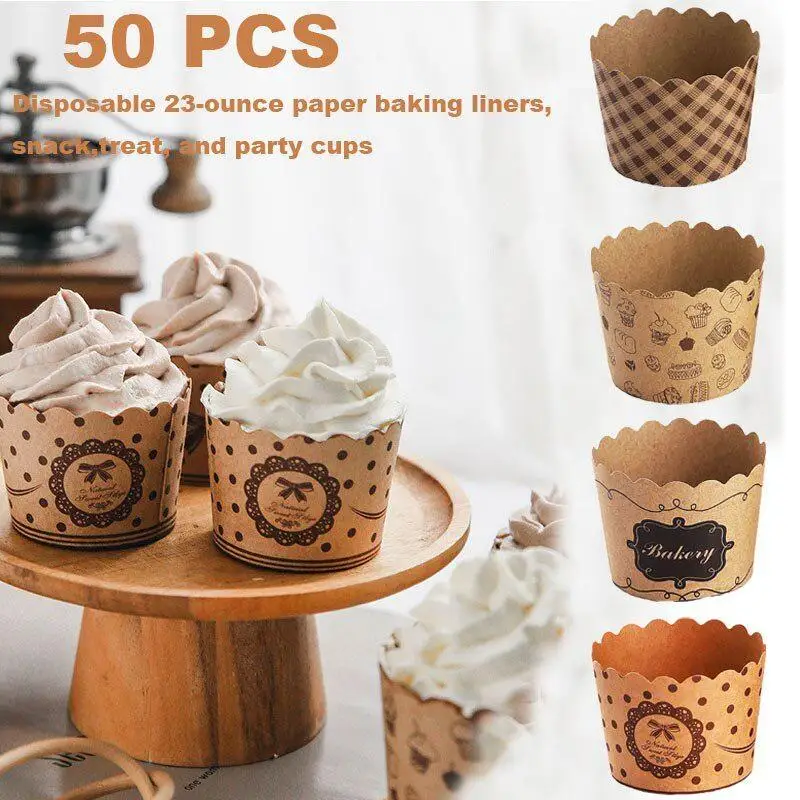 50Pcs/Pack Cupcake Paper Cups Wrapper Baking Cup Set Bakery Party Supplies Wedding Cake Mold Muffin Cupcake Liners