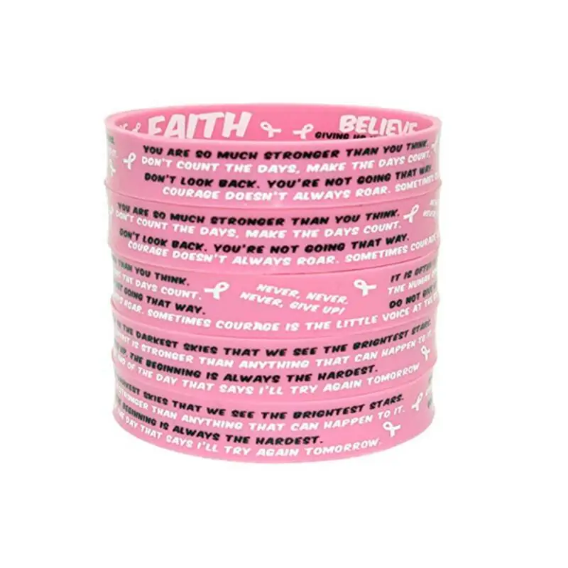 1pc believe faith love courage ribbon breast cancer awareness verse rubber bracelet silicone wristband