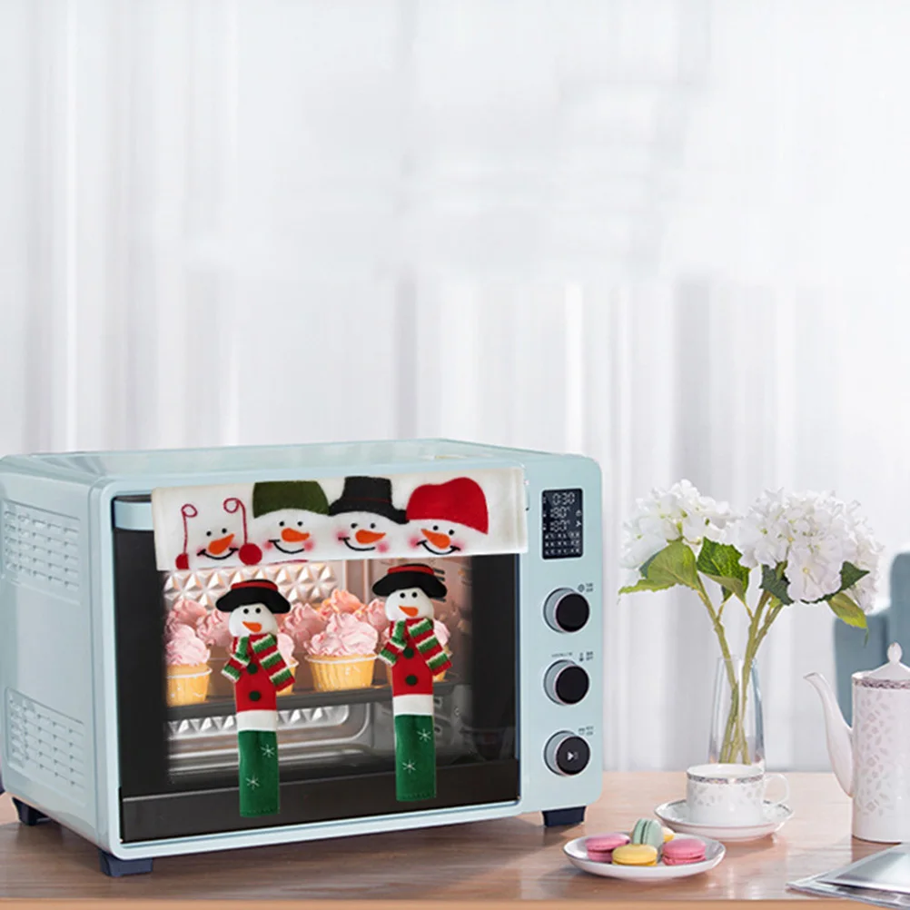 

3Pcs Antistatic Handle Covers Christmas Snowman Pattern Kitchen Appliance Protector Refrigerator Oven Microwave Dishwasher