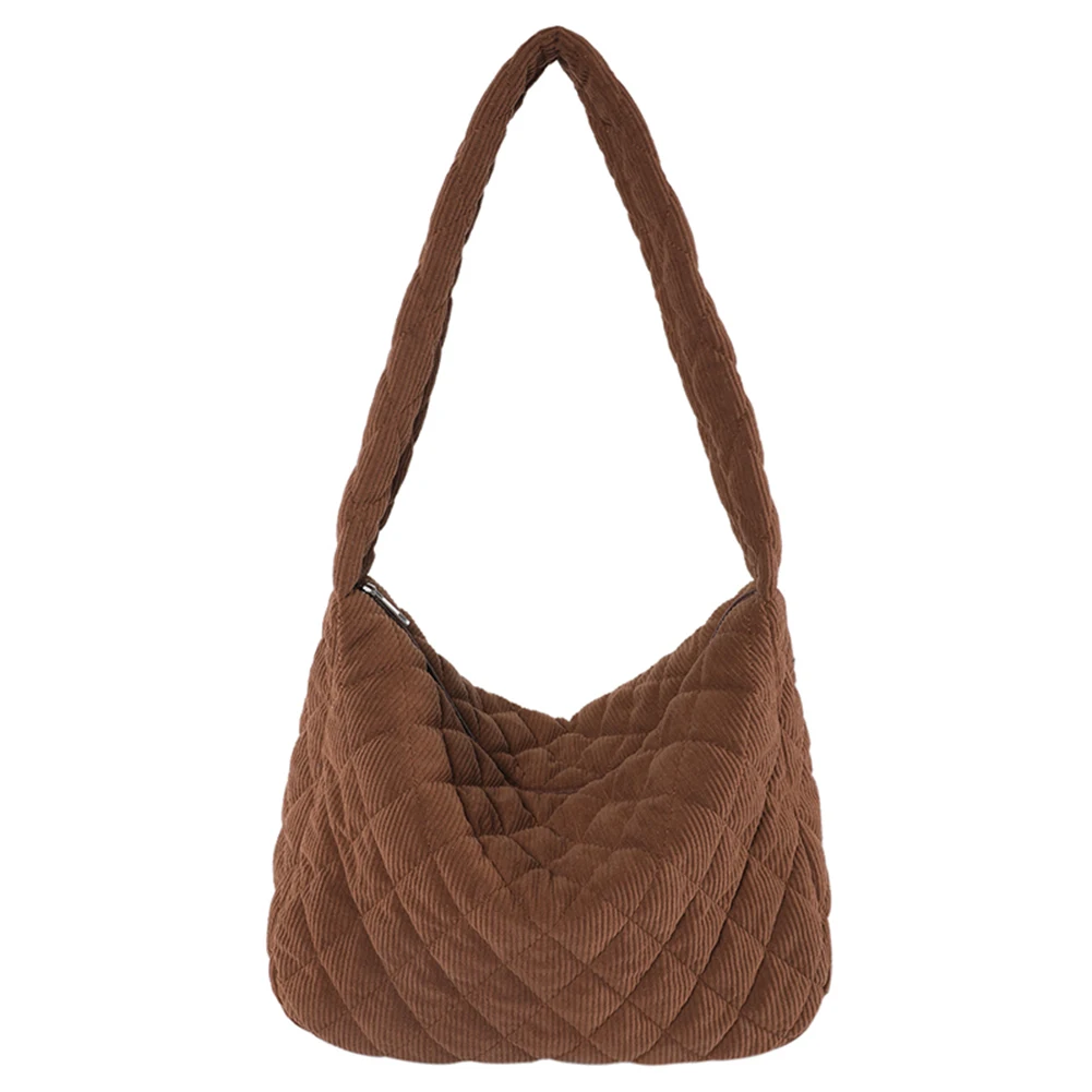 レディース大容量ショルダーバッグ、ファッショナブルなコーデュロイキルティングショルダーバッグ、ポケット付きワークトートバッグ、トレンドの無地ハンドバッグ