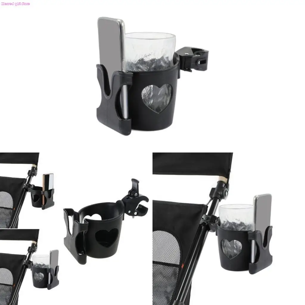 

D0JC Adjustable Cup & Cellphone Bracket Practical Stroller Attach for Pushchairs Essential Travel Accessory for Modern Parent