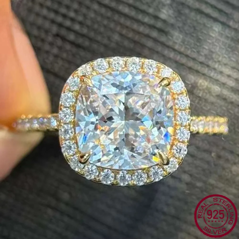 925 Sterling Silver D Color VVS 5 CT Cushion Cut GRA Real Moissanite Diamonds Gemstone Rings Fine Jewelry Wedding Band