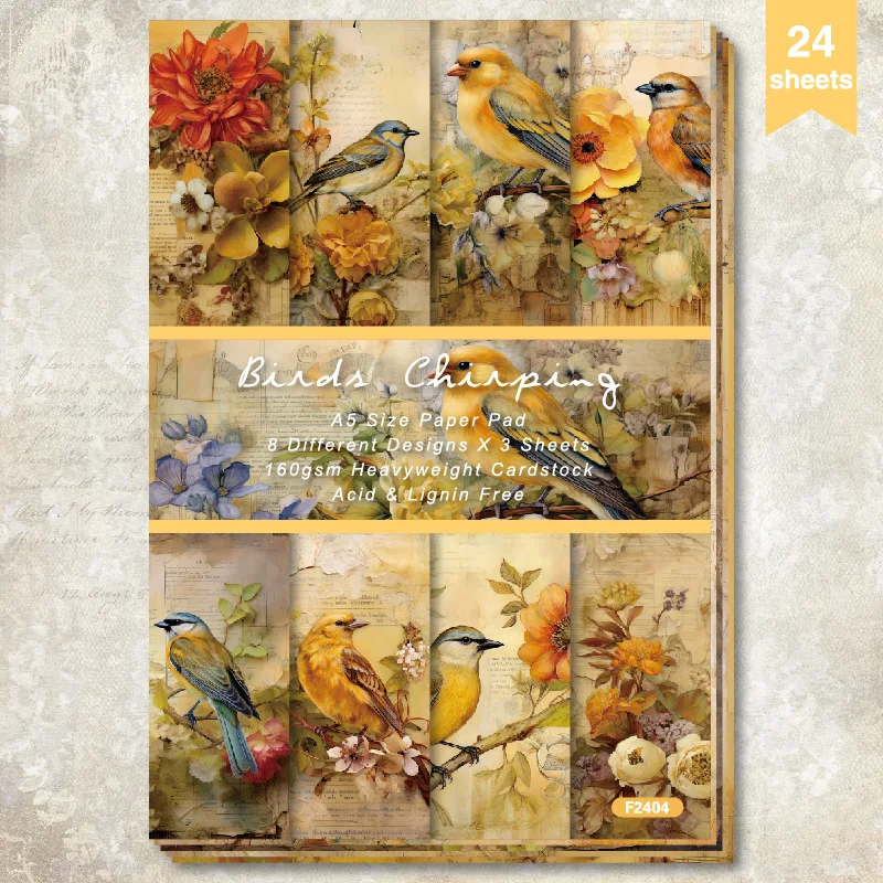 Vintage Songbird Spring Floral Music Script Scrapbooking Paper Pad Collage DIY Craft Invitation Cardmaking Junk Journal