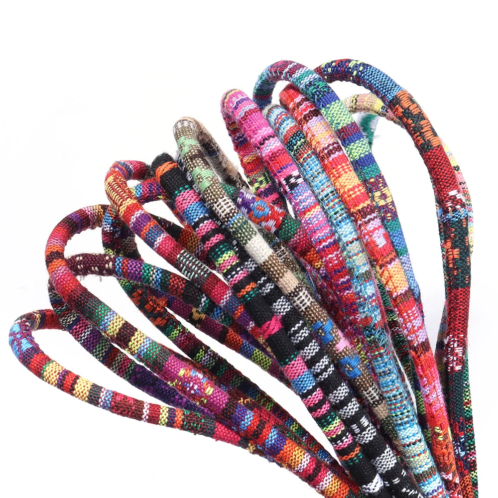 1 Meter/5 Yards 6mm Runde Baumwollschnur Buntes Seil im Ethno-Stil für DIY Heimtextilien, Näharbeiten, Armbänder, Schmuckherstellung und Zubehör – Detail 3