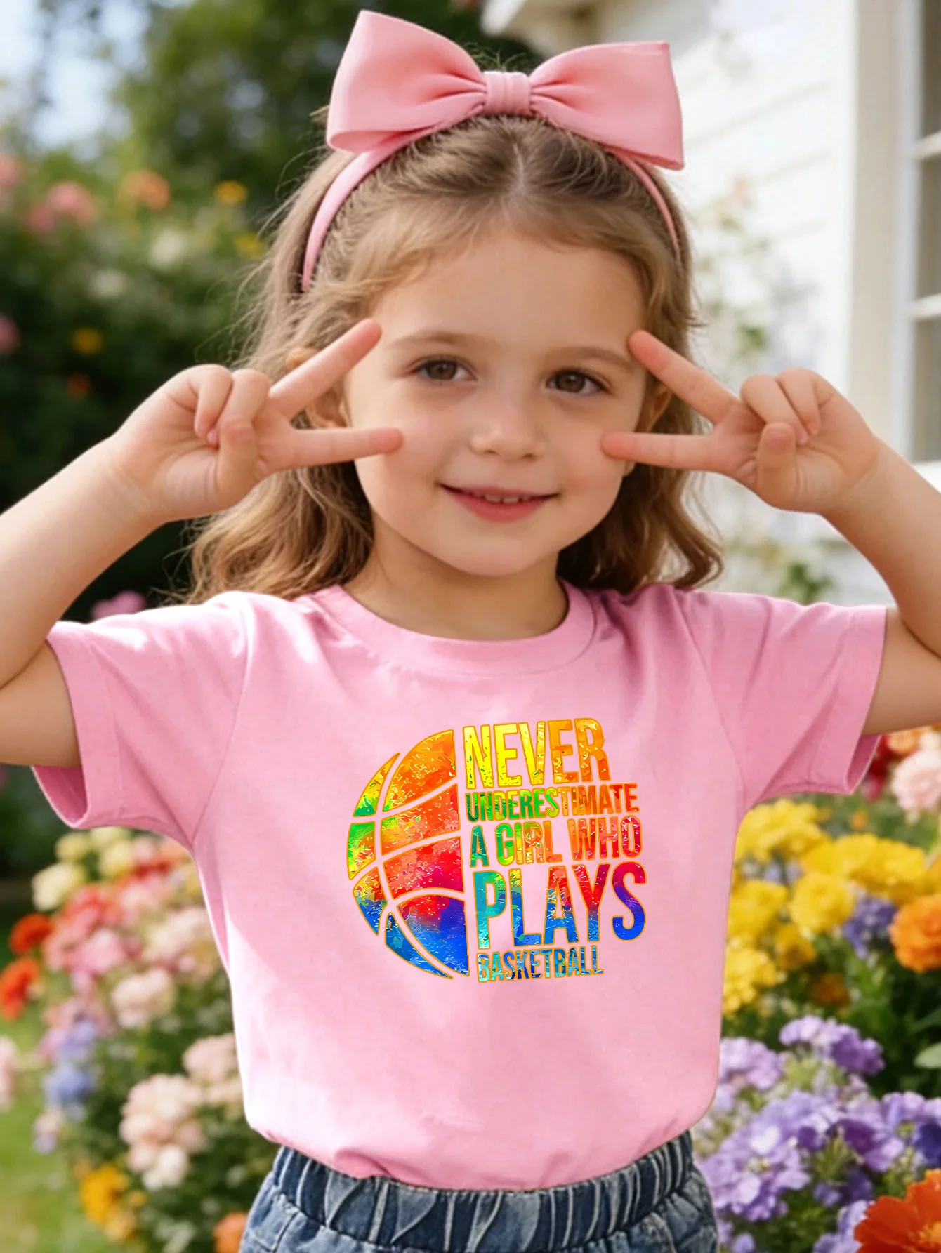 Bright Basketball Quote Graphic Print Kids Tee Boys Girls Family Match Cotton Crew Neck Short Sleeve Soft Summer Casual Kid Wear