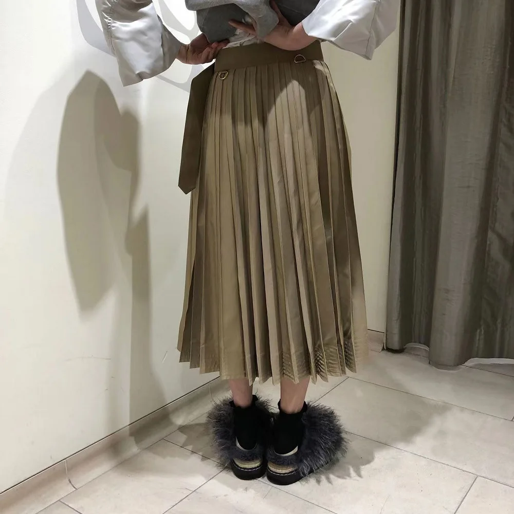 กระโปรงจีบ 2024 ฤดูใบไม้ผลิ/ฤดูร้อนใหม่เอวสูงเอวLace-Up Patchworkเข็มขัดจีบกระโปรงY2k