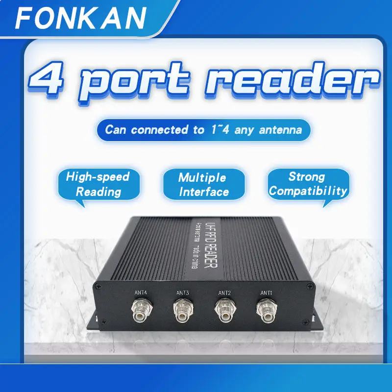 EPC ISO18000-6C Impinj E710 Lector de tarjetas de control de acceso de 4 puertos UHF RFID Lector de largo alcance de 15 m