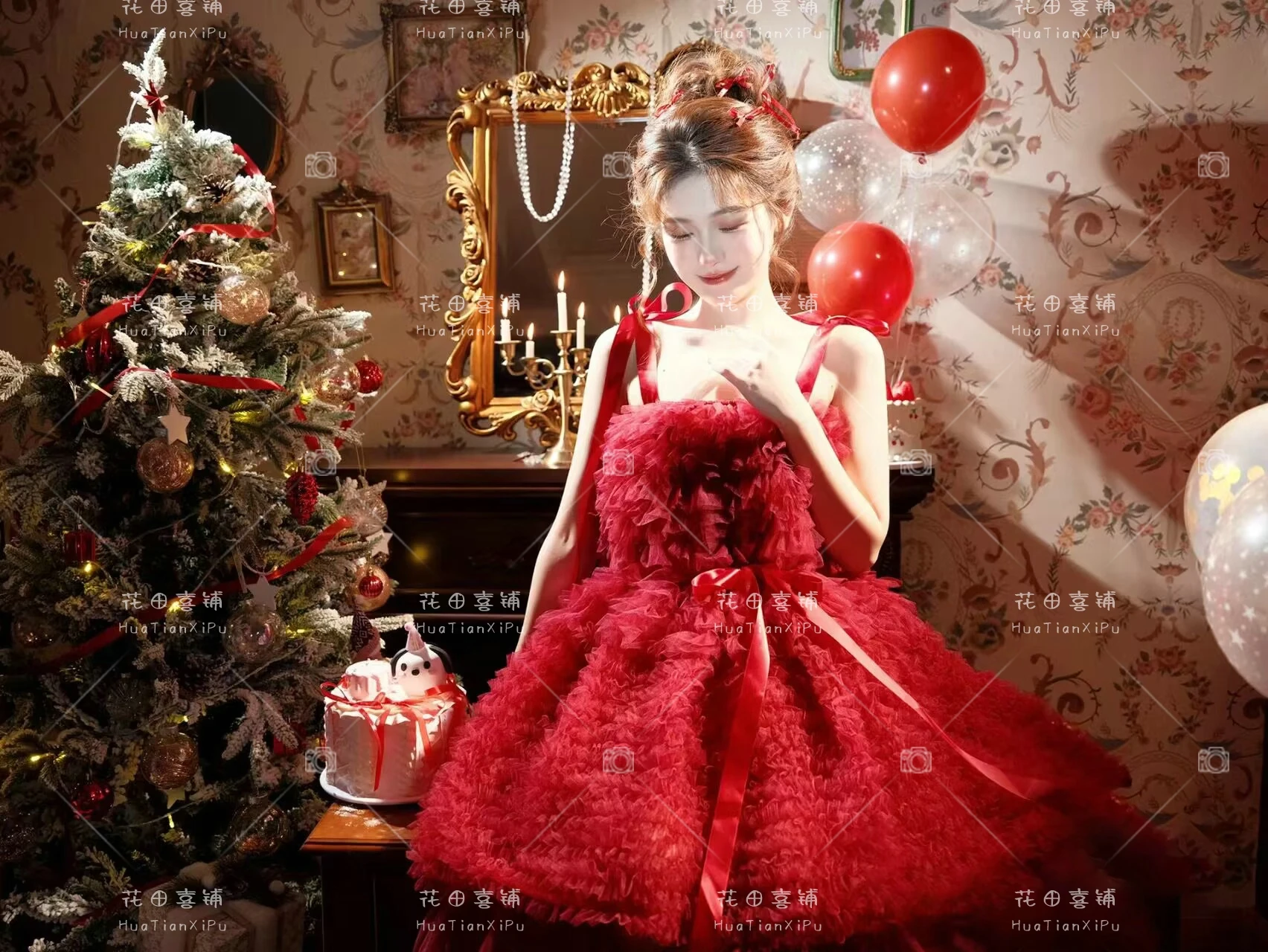 Robe de Noël Lolita pour fille, robe de photographie d'art, personnalité mignonne, rouge, hiver