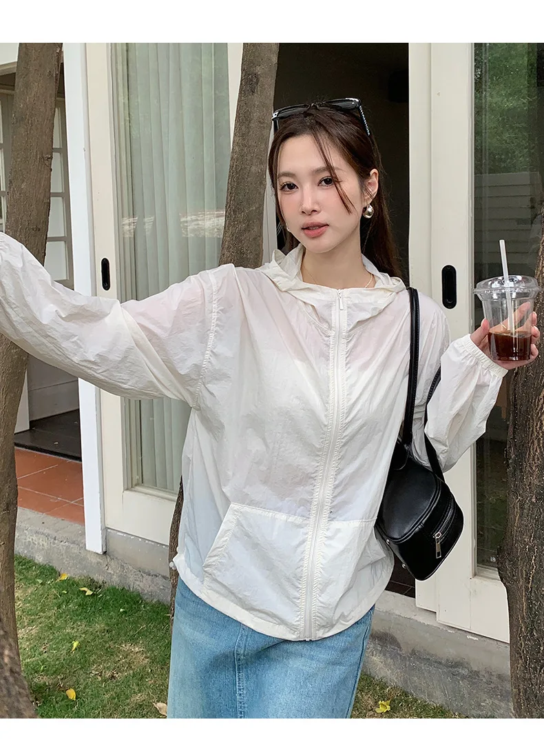 

Модное солнцезащитное пальто с капюшоном, женская летняя тонкая дышащая куртка с длинным рукавом, женская уличная одежда в Корейском стиле, Солнцезащитная одежда
