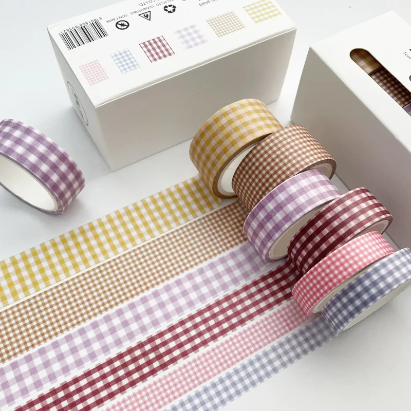6 rollen vintage washi tape, kleurrijke gestreepte decoratieve tape, geschikt voor het versieren van dagboeken en scrapbooks.