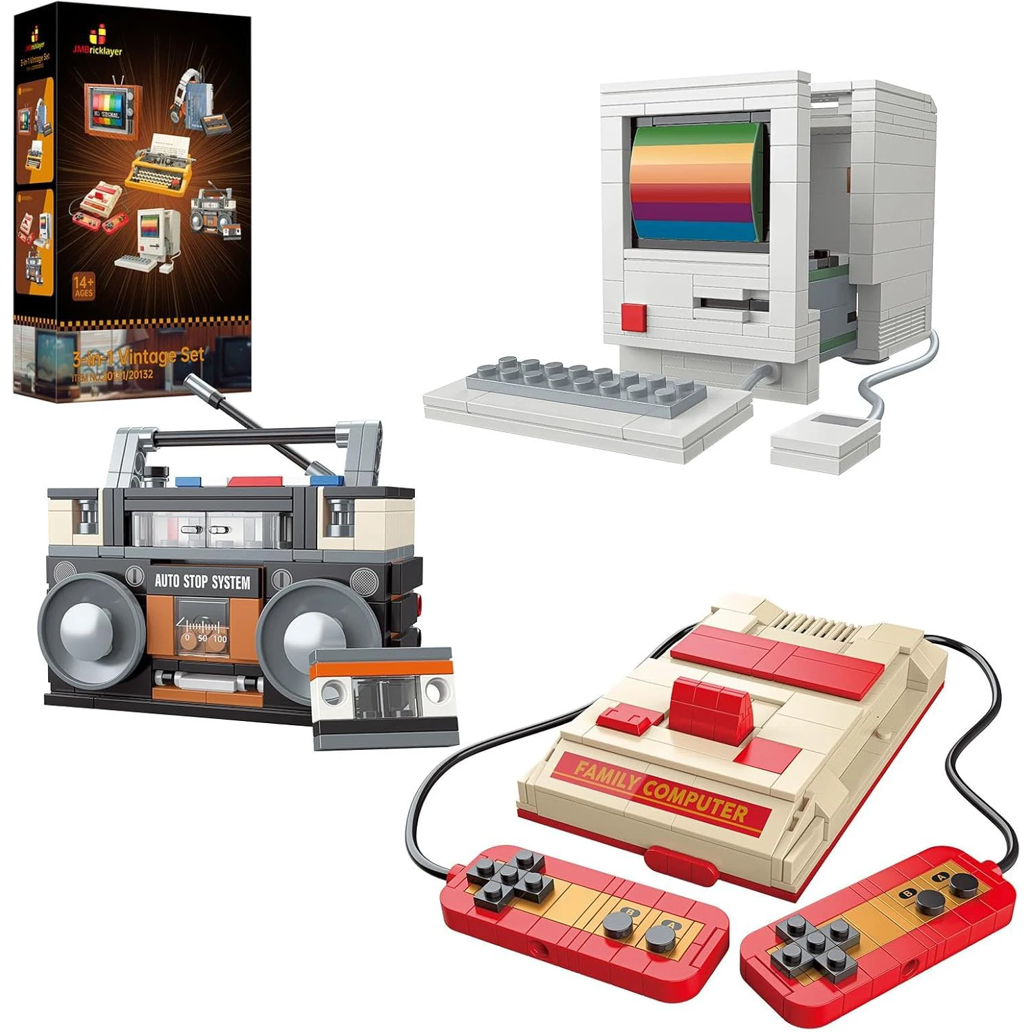 JAKI ريترو سلسلة اللبنات لعب الأطفال وحدات البناء أجهزة الراديو أجهزة الكمبيوتر المكتبية وحدات التحكم بالألعاب لتقوم بها بنفسك الحلي هدية #1