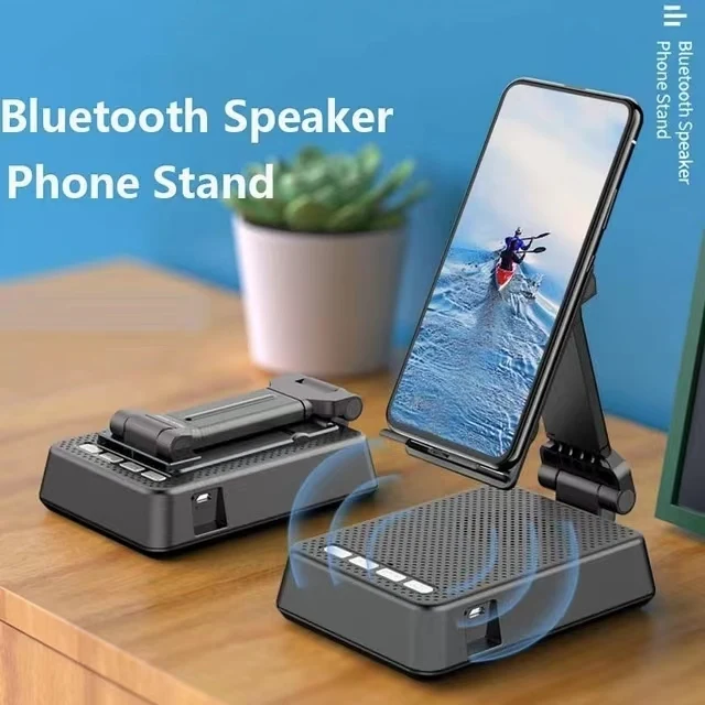 Foldable Tablet Mobile Phone Holder Portable Bluetooth 5.0 Speaker Adjustable Desktop Bracket Smartphone Stand With Microphone