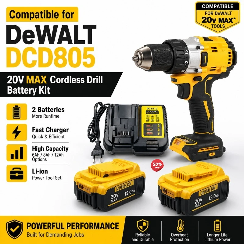

For DeWALT 20V Battery + Charger Set – 6.0Ah/8.0Ah/12.0Ah + DCB112 Charger – Rep
