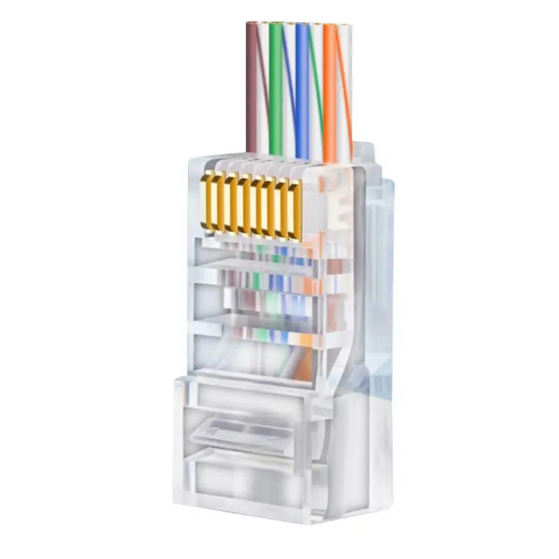 100 Pcs RJ45 Cat6 Pass Through Connectors - EZ To Crimp Modular Plug For Solid Or Stranded UTP Network Cable