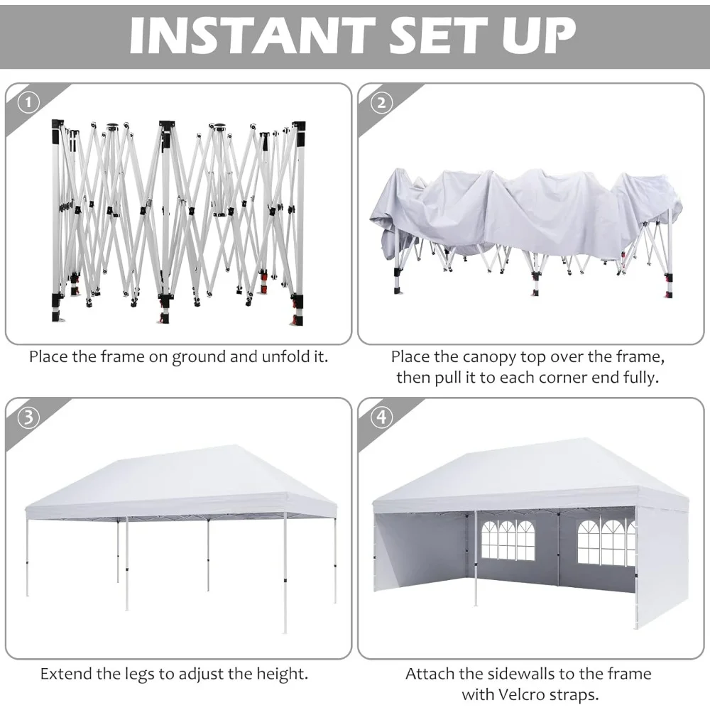 Canopy 10'X20' Pop Up Canopy Gazebo Commercial Tent with 4 Removable Sidewalls, Ropes X6 for Patio Outdoor Party Events