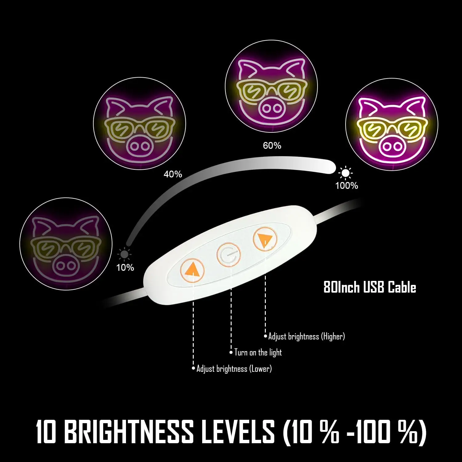 แว่นตากันแดดรูปหมู LED ไฟนีออนหรี่แสงได้สัญลักษณ์ USB ปากการูปหัวใจสุนทรียภาพใช้พลังงานสำหรับเครื่องตกแต่งฝาผนังห้องเกมปาร์ตี้ของขวัญวันเกิด
