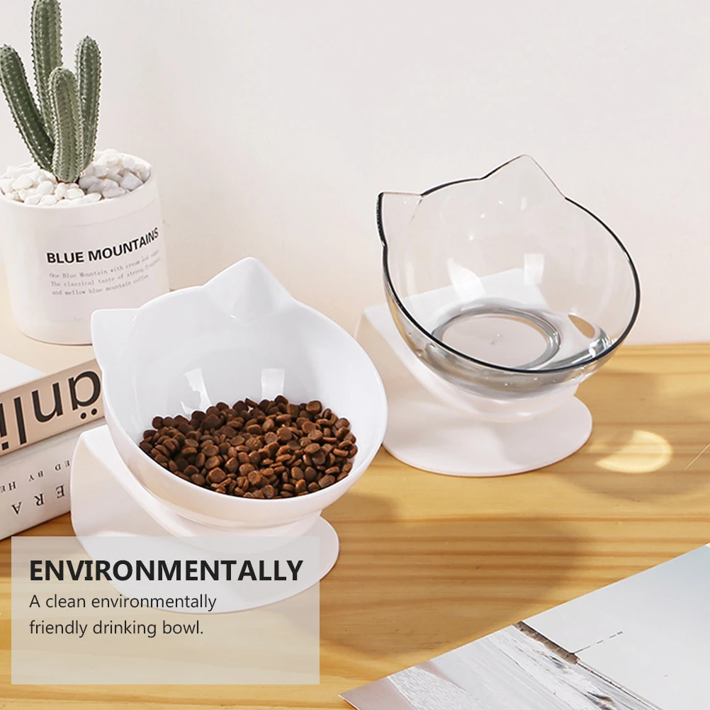 

Cat Bowls Pet Feeding Bowl High Base Water Feeder Durable ABS PC Scale Design Easy Drinking Neck Protection Plastic