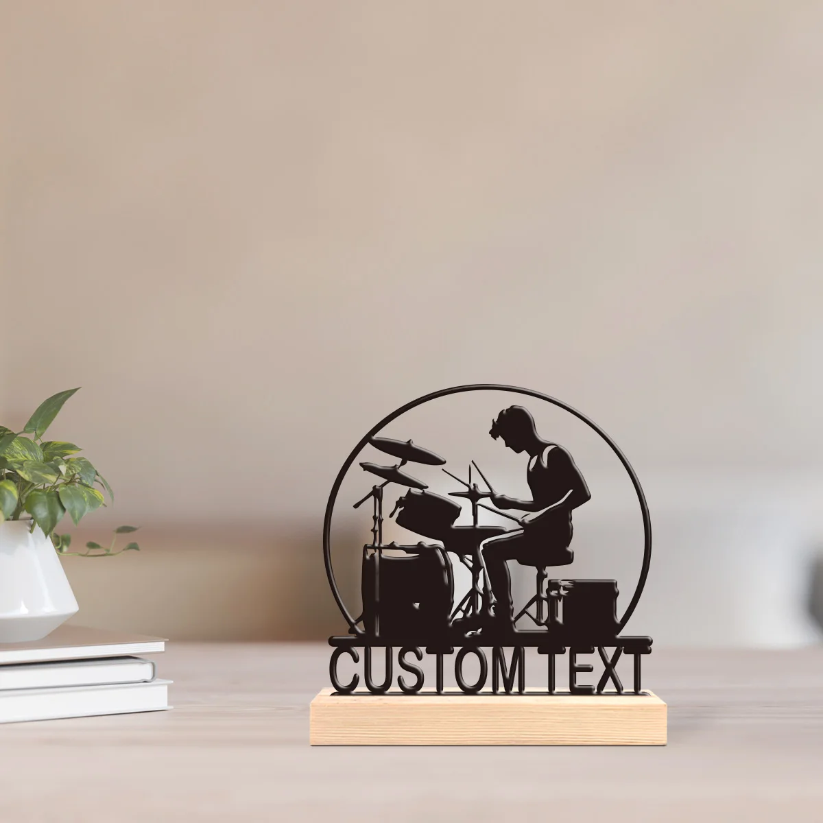 1pc Interesting Desktop Metal Statues Custom Content With Wooden Base Desktop Decoration That Does Not Require Assembly