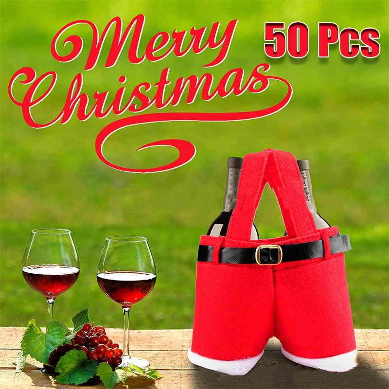 

50PCS Santa Shorts Gift Bag Cute Christmas Gift Bag Tote Candy Wine Gift Bag Christmas Decoration Candy Wine Bottle Se