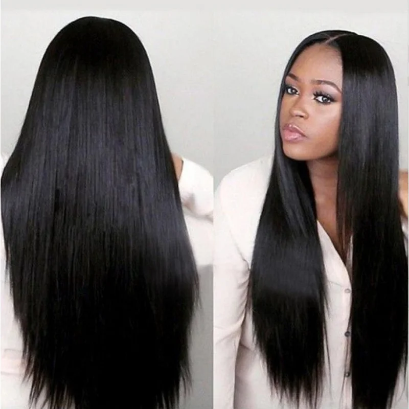 New for women, long straight black hair, middle parting, African synthetic fiber wig