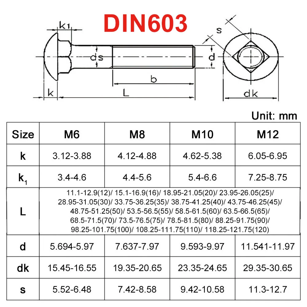 M6 M8 M10 M12 A2 304 สแตนเลส DIN603 Truss รอบหัวสแควร์คอ Carriage สกรู Coach Bolt สําหรับชั้นวางของโต๊ะ L = 12-120 มม.