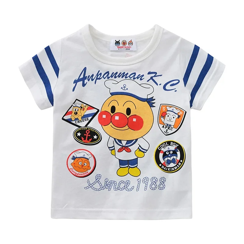 2024 New Summer Cartoon Anpanman Print Kids Short Sleeve T Shirts Children Baby Boy Girl Cotton Clothes Toddler Tops Tees Shirt