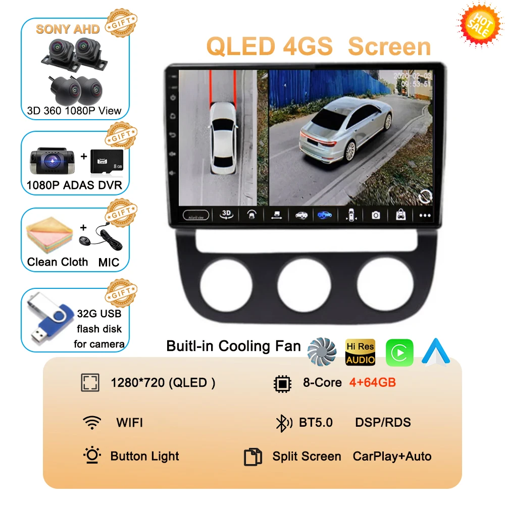 Android 16 Carplay Auto voor Volkswagen Jetta 5 2005 2006 2007 2008 2009 2010 autoradio GPS multimediaspeler 4G head unit stereo
