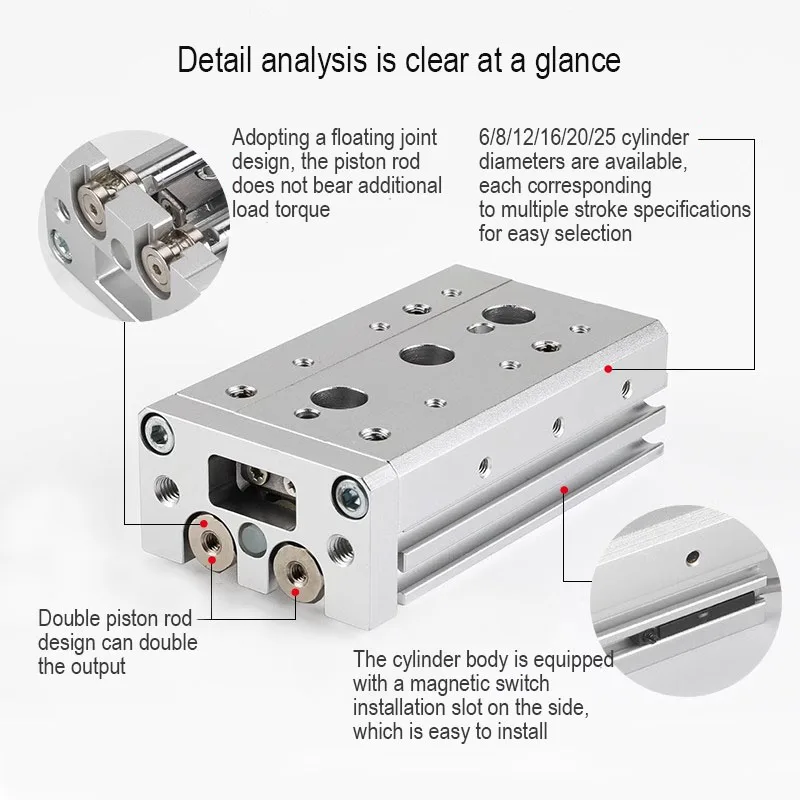 MXS Series Pneumatic Slide Cylinder MXS6 MXS8 MXS12 MXS16 MXS20 MXS25-10/20/30/40/50/75/100/125/150mm
