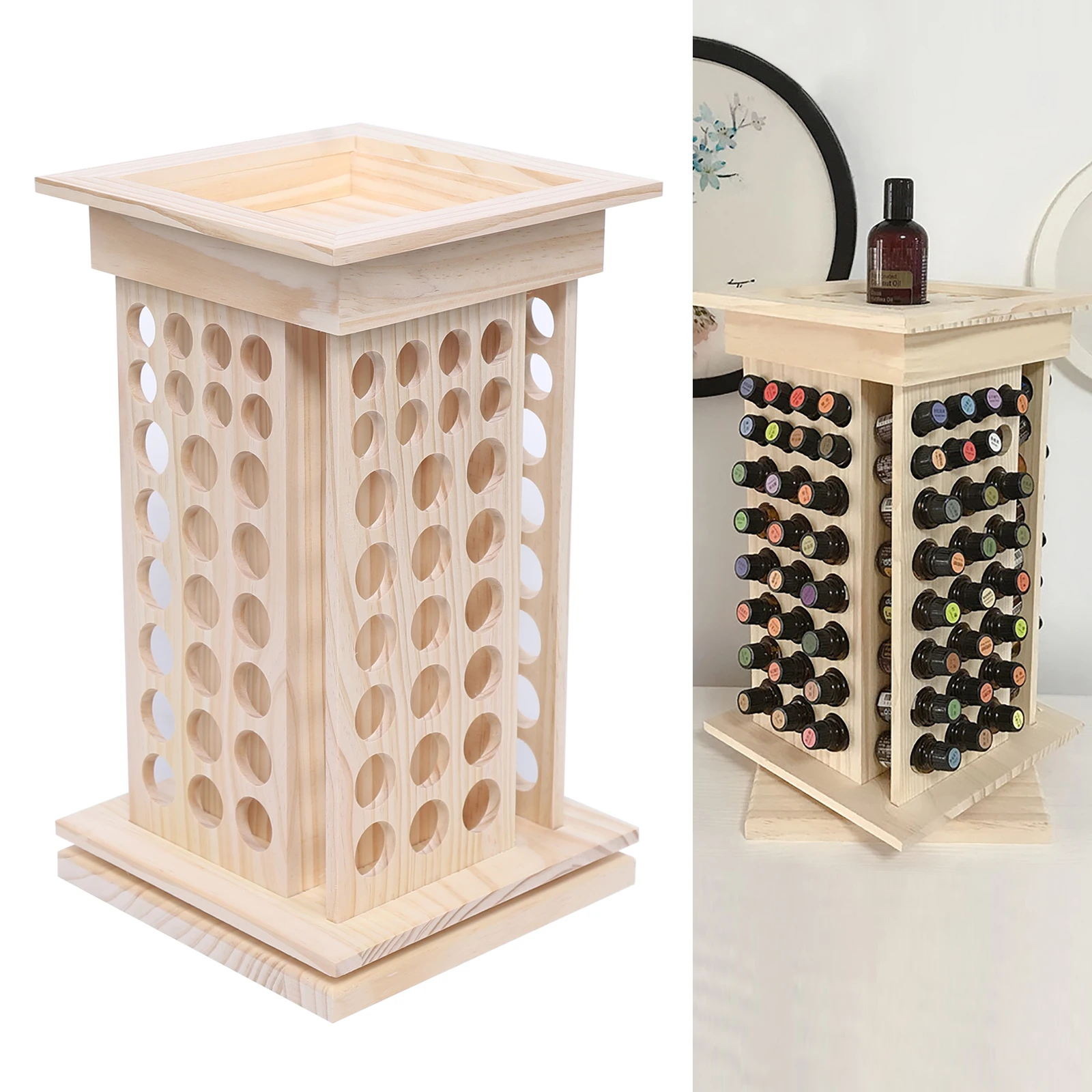 

Wood Rotating Essential Oil Bottle Holder Classification Display Stand Rack for Presentations & Spas Essential Oil Organizer