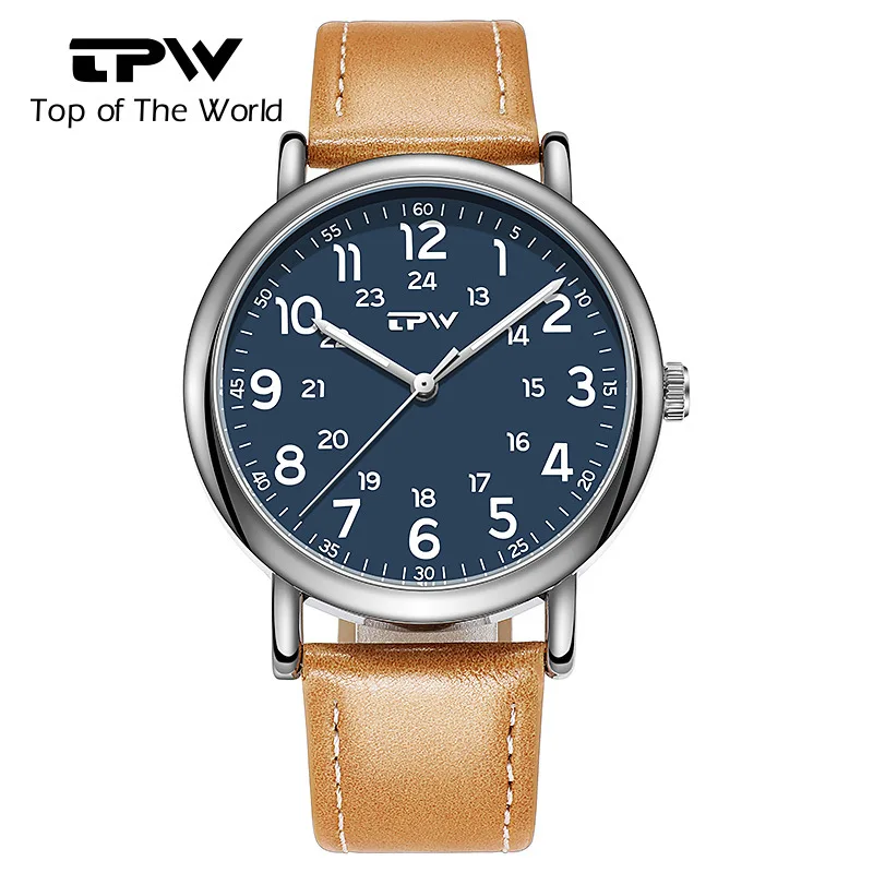 Reloj clásico con correa de cuero para hombre, correa marrón, fácil lectura, digitales árabes, 40MM, reloj de pulsera para hombre, reloj de negocios luminoso resistente al agua