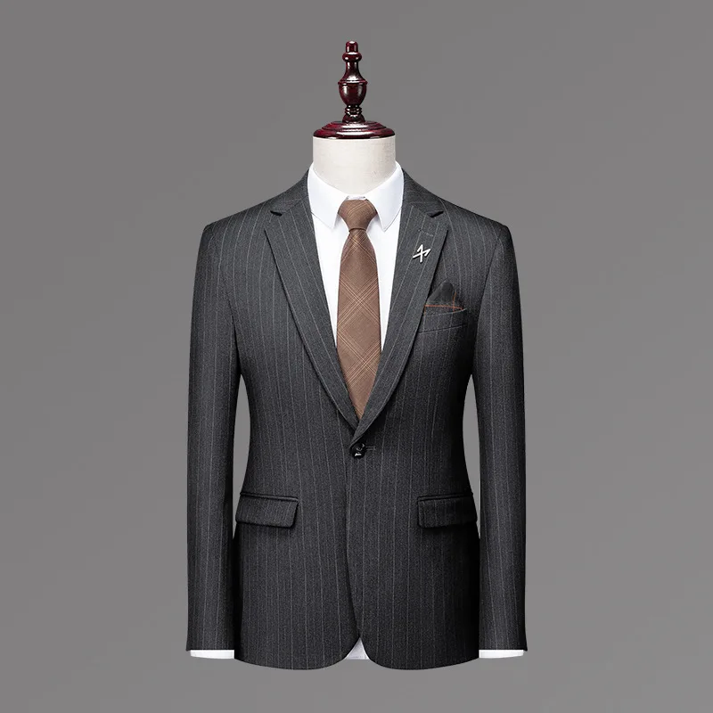 Men's three-piece suit, trendy Korean style, slim fit, business casual, small suit jacket, groom wedding dress