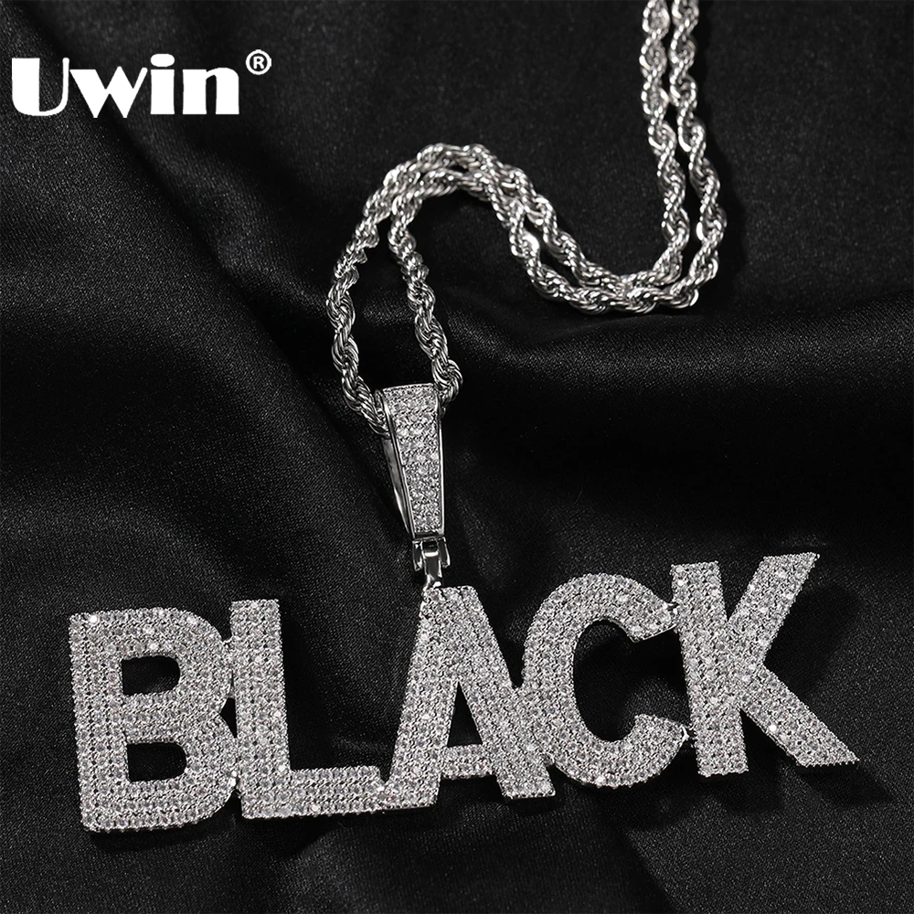 UWIN Custom Name Letters Pendant Necklace Iced Out 3 Rows Cubic Zirconia Letters Charms Necklace Fashion Customized Jewelry