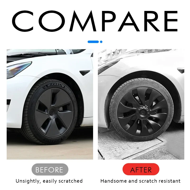 4PCS Hub Cap Performance Replacement Wheel Cap Automobile Full Rim Cover Accessories for Tesla Model 3 18 Inch Hubcap 2018-2023