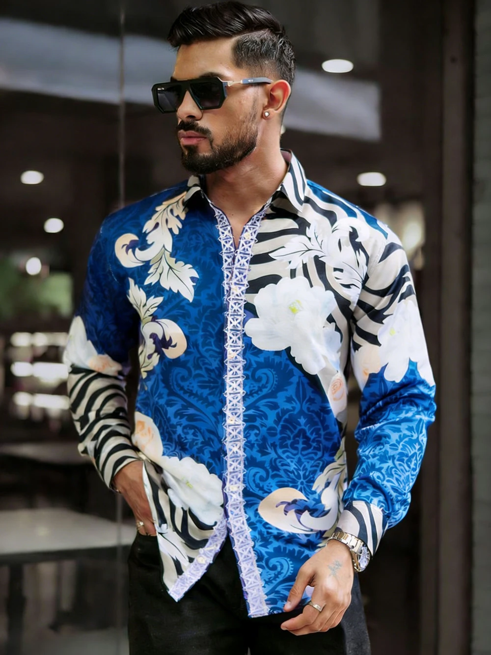 Men's Stretch Fabric Long Sleeve Shirt Natural Pattern HD 3D Printing White Shirt Hawaiian Vacation Outdoor Party Men's Clothing