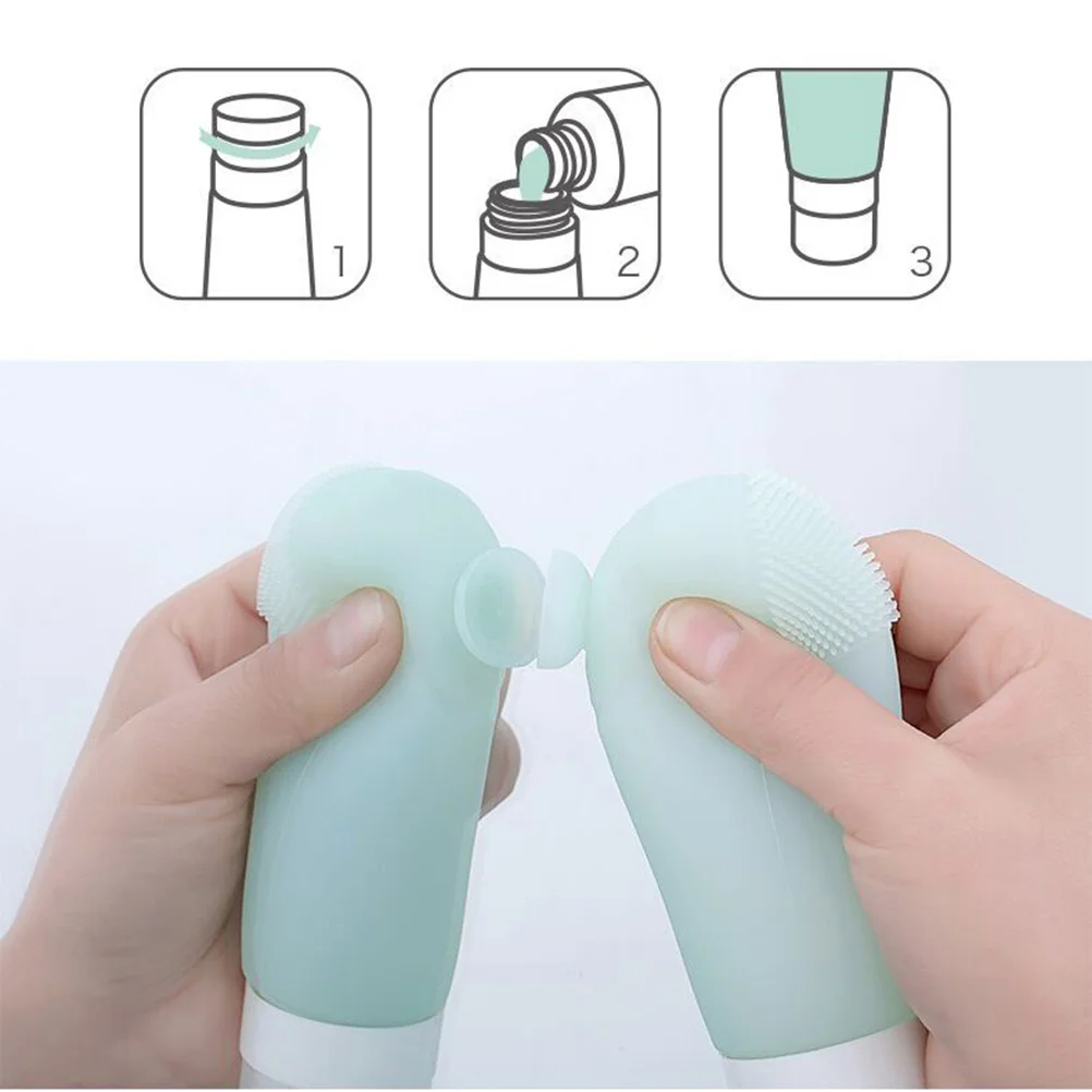 

2Pcs Silicone Travel Bottles Set Suction Cup Brush Head Portable Lotion Bottle Refillable Travel Accessories Olive Green