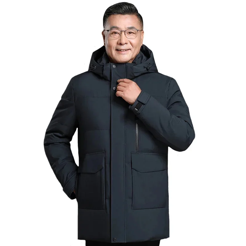 Winter Down Coats for Men High Quality 2025 New Brand Plus Size Middle Aged Men's Puffer Jacket Hooded Thick Warm Parka Feather