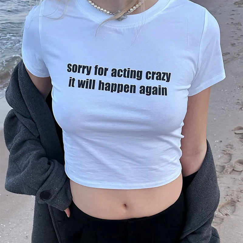 بلوزات مستديرة العنق الجرونج موضة جديدة الطفل المحملة الجمالية الشارع المرأة السببية الشباب القوطية تي شيرت 2000s رسالة الجرافيك Harajuku اقتصاص #2