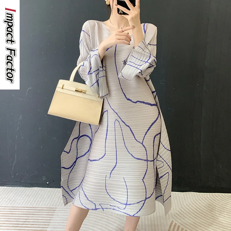 

Miyake Pleated Printed Pendulum Dress 2025 Spring and Summer New Fashionable Loose Meat-covering Skirt Medium and Long Dress