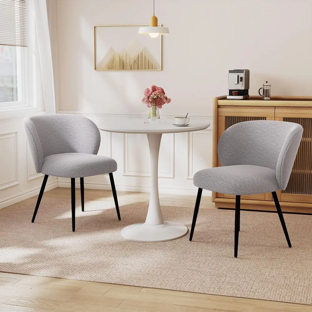 

Grey Upholstered Fabric Dining Chairs Set of 2, Arm Chairs with Metal Legs for Kitchen, Dining Room, or Living Room