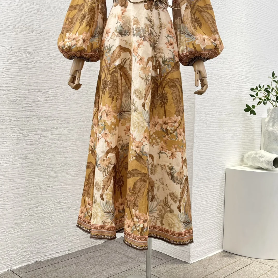 2025 New Fashion Multi Color Floral Print Off The Shoulder Long Sleeve Ruffles Midi Dress