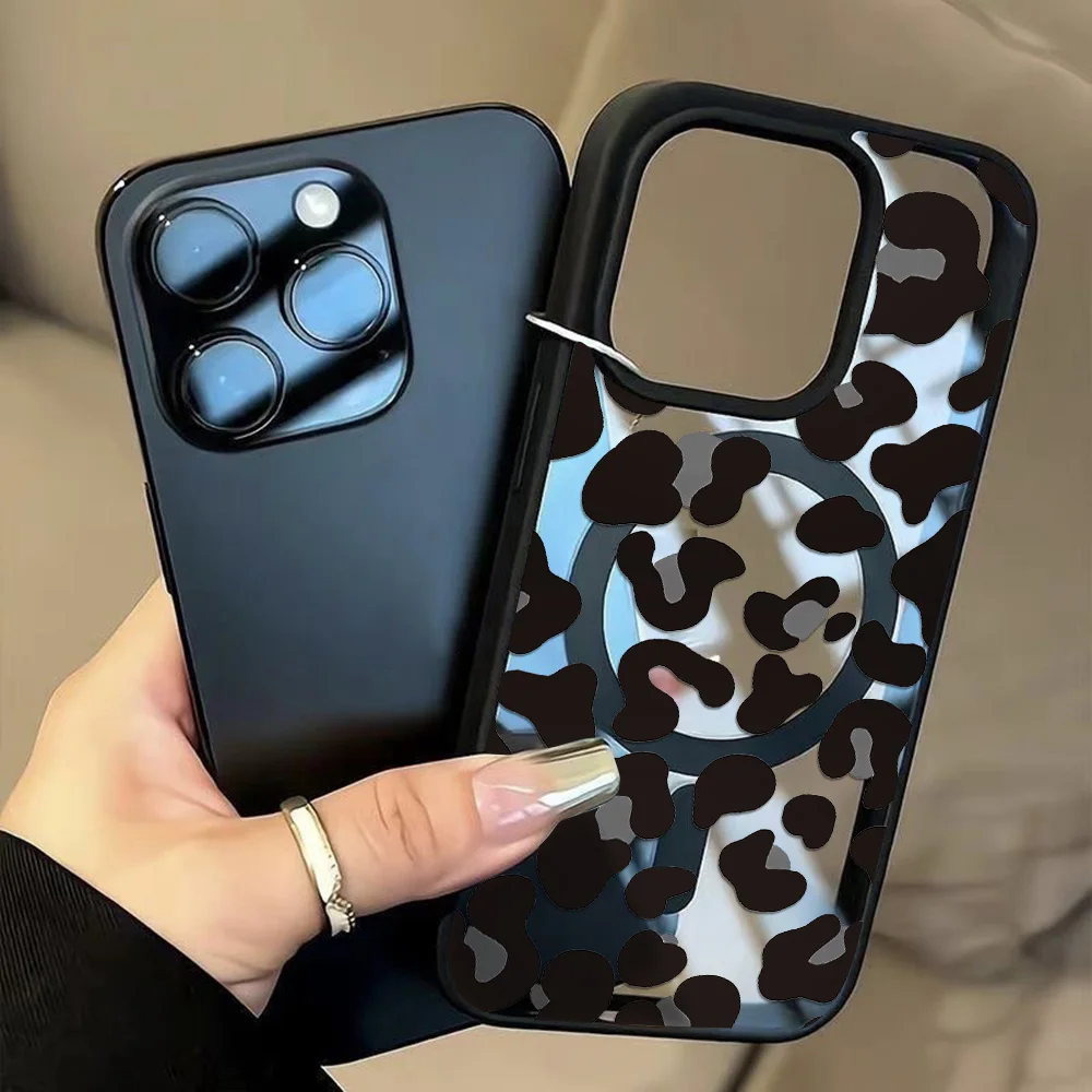 Magnetic Phone Case for Apple iPhone 17 16 15 14 13 12 Pro Max 17 16 15 14 13 12 11 Air Cases Classic black-brown leopard print