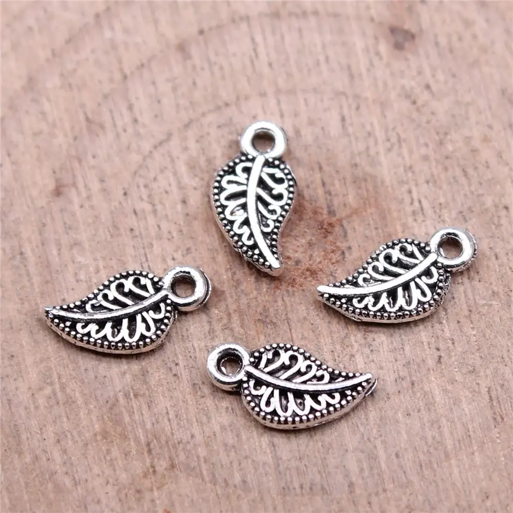 WYSIWYG 40pcs 10x5mm Charms Leaves Charms For Jewelry Making DIY Jewelry Findings Antique Silver Color Alloy Charms Pendant