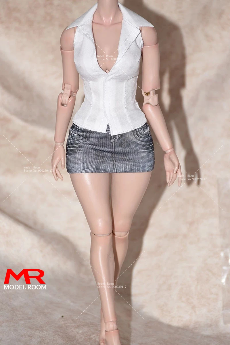 Customized 1/6 Scale Female White T-shirt Plaid Pleated Skirt Clothes Model Fit 12'' TBL S07C AT202 Soldier Action Figure Body