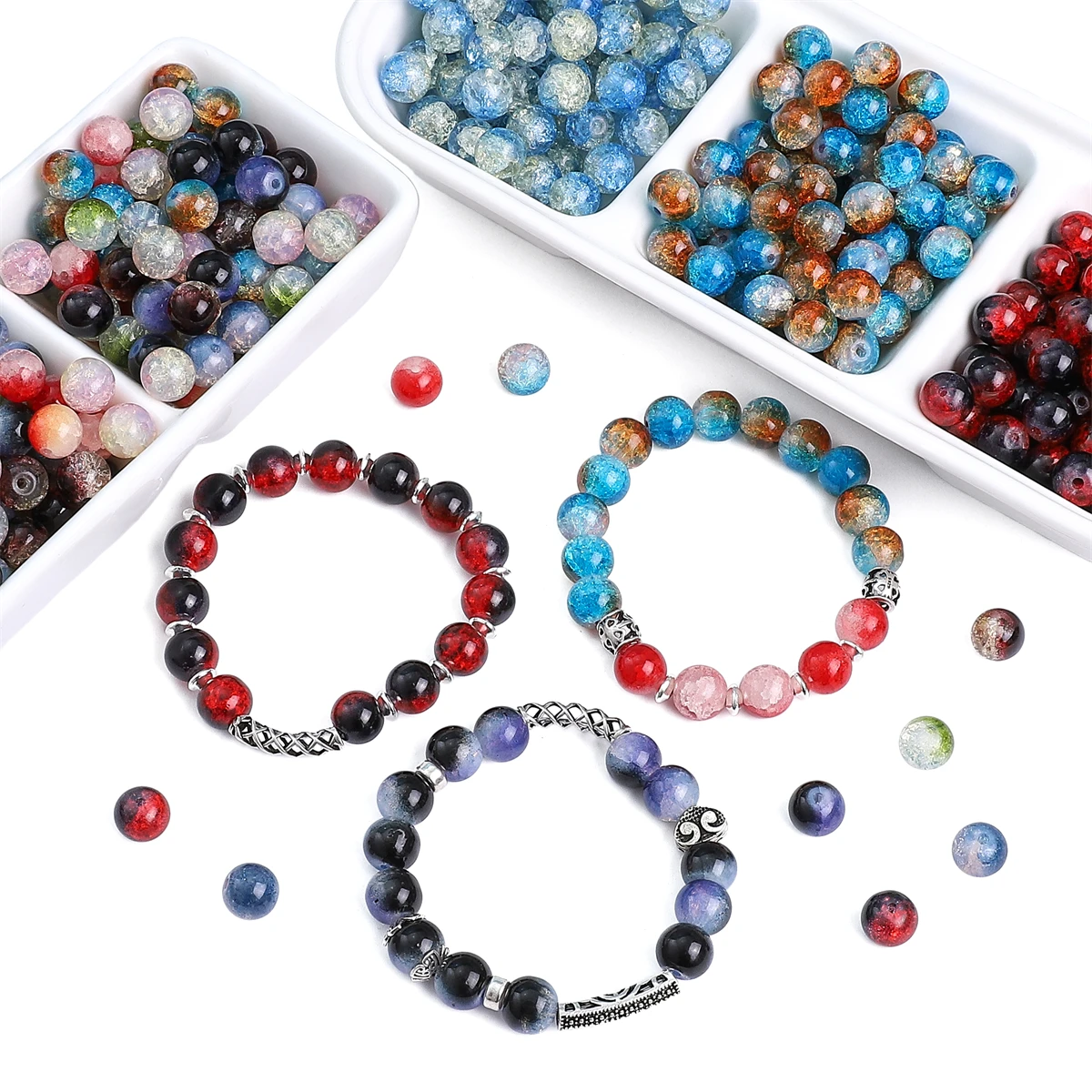 Glass Protein Floral Double-Piece Round Beads For DIY Jewelry Making Bracelet Accessories 10mm Aperture 1.5mm 20pcs