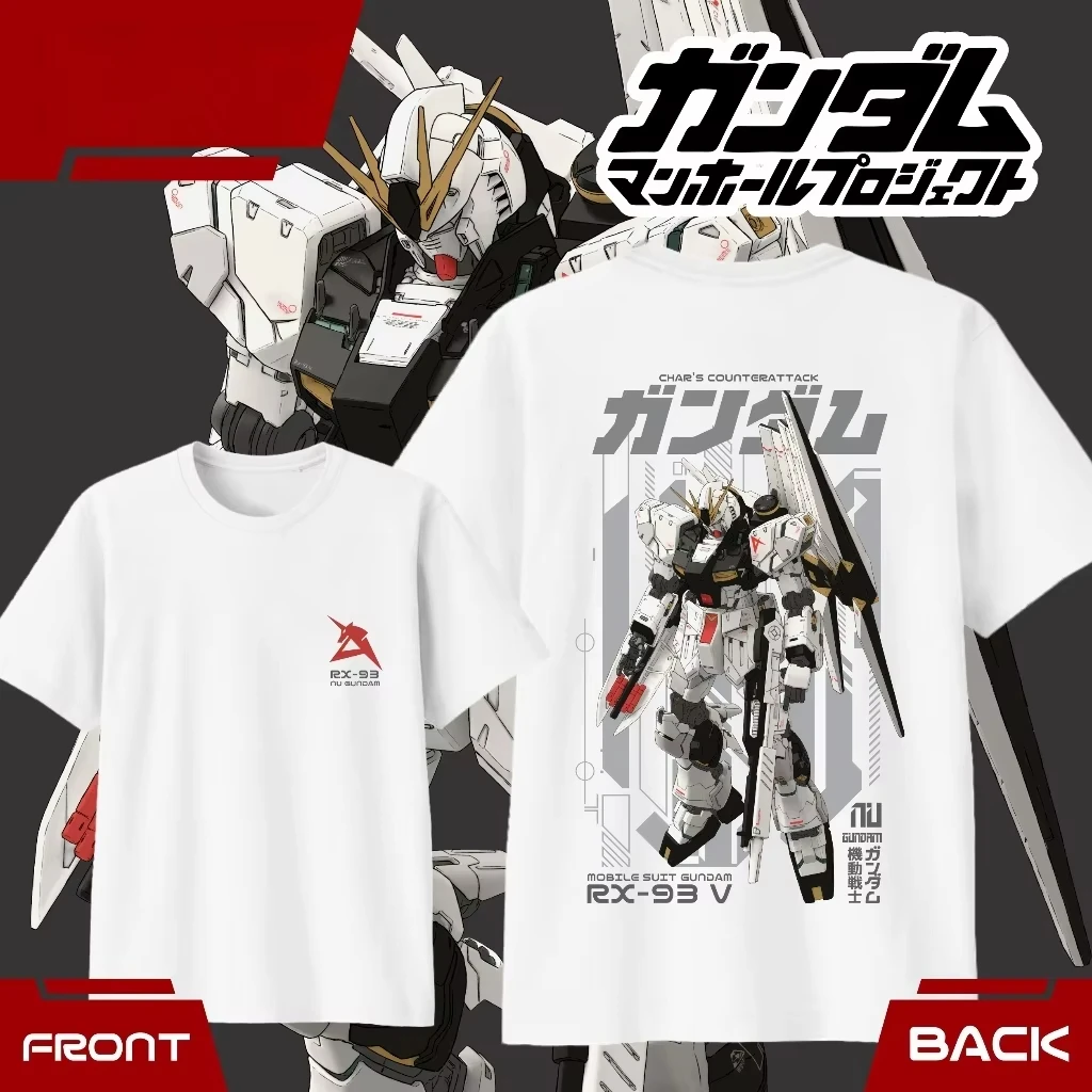 RX-93 ν Gundam Bedrucktes Baumwoll-T-Shirt, Jungen Mädchen Harajuku Streetwear Mecha Anime Kurzarm-T-Shirt, Retro Casual Kinder-Oberteil – Detail 5